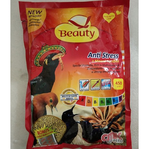Pakan Burung Berkicau Kicau BEAUTY MERAH Anti Stress Mineral Voer Pur Bird Food