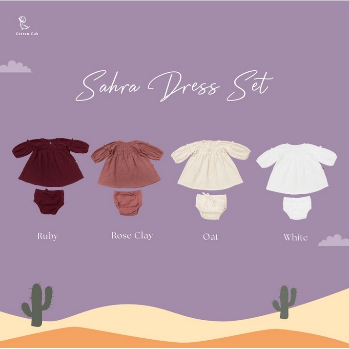 Cotton Cub Sahra Dress Set -  Baju Anak Bayi Terusan dengan Dalaman Celana Pendek Cewe Dress Baju Anak Bayi Balita Lucu Terusan