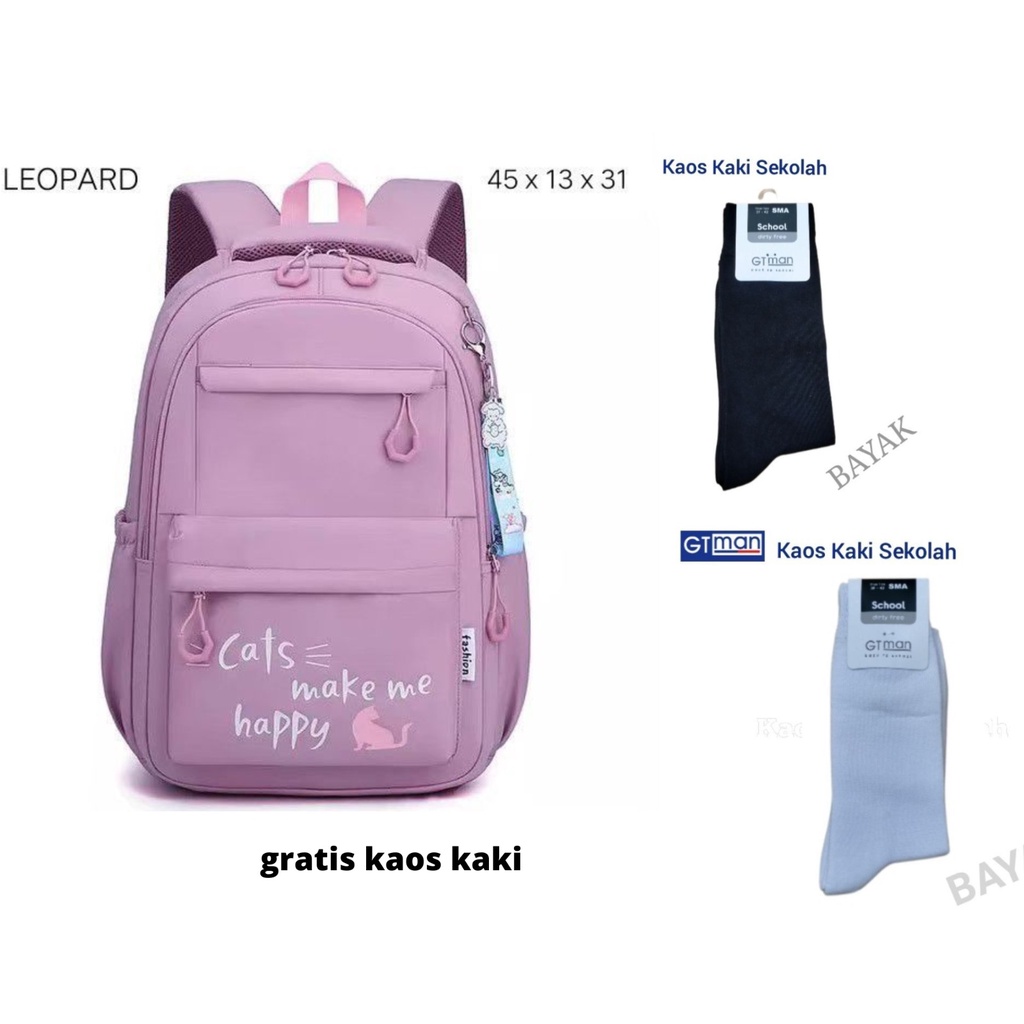 tas sekolah anak laki laki anak perempuan sd smp multifungsi ( cats make me heppy ) gratis kaos kaki