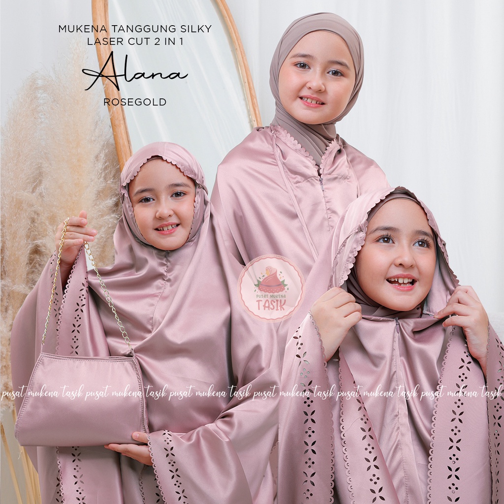 PUSAT MUKENA TASIK - MUKENA ANAK TANGGUNG SILKY LASER 2IN1 ALANA