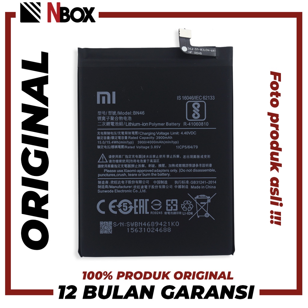 [GARANSI 100% ORIGINAL] Baterai Xiaomi Redmi 7 / Redmi Note 6 / Redmi Note 8 / BN 46 Batrai Batere B
