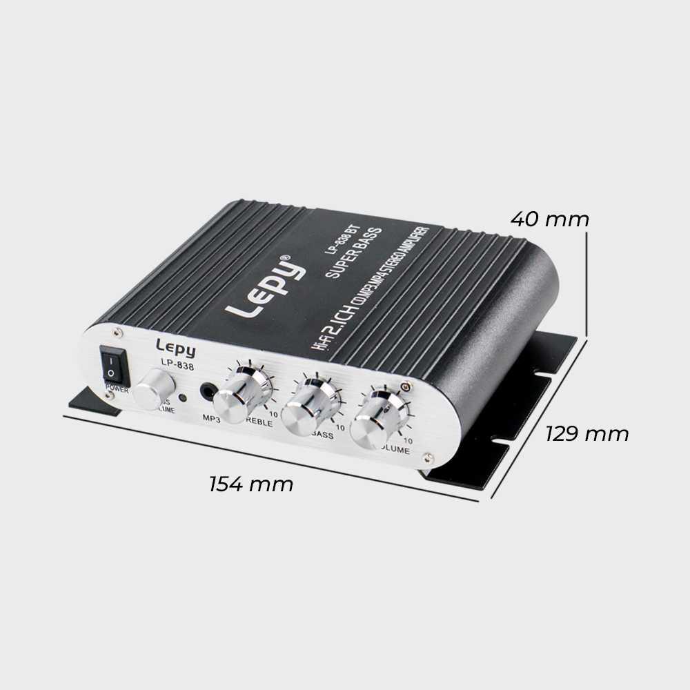 Lepy Audio Amplifier Bluetooth HiFi Stereo Treble Bass Booster - LP-838BT - Black