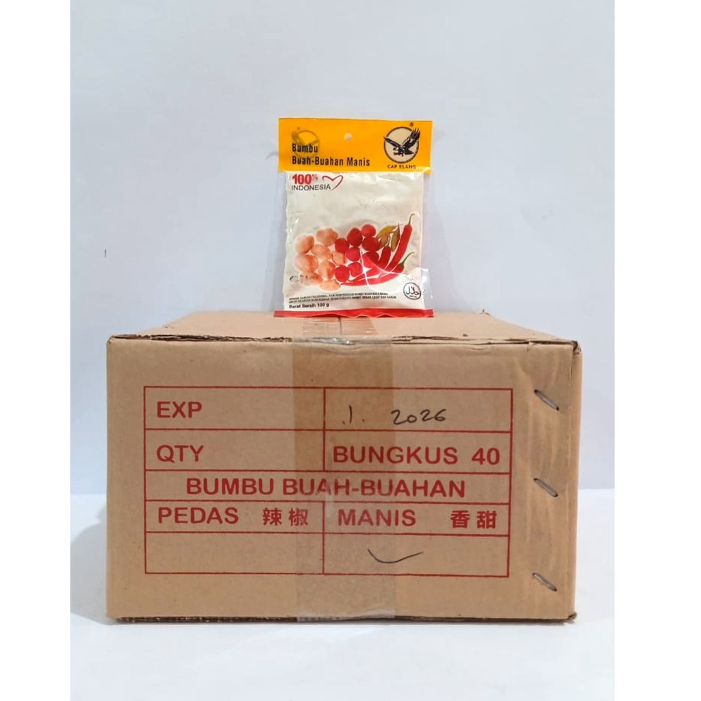 

Bumbu Buah Cap Elang Sachet 100gr / Pedas / Manis / 1 Karton isi 40pcs