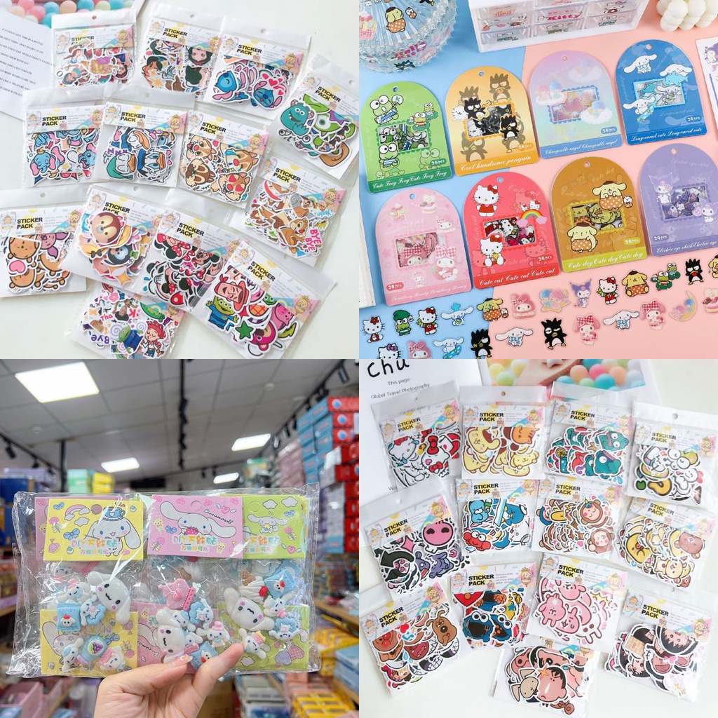 Sticker pack karakter stickers set mickey snoopy keroppi stitch My melody Cinnamoroll Kuromi Sanrio