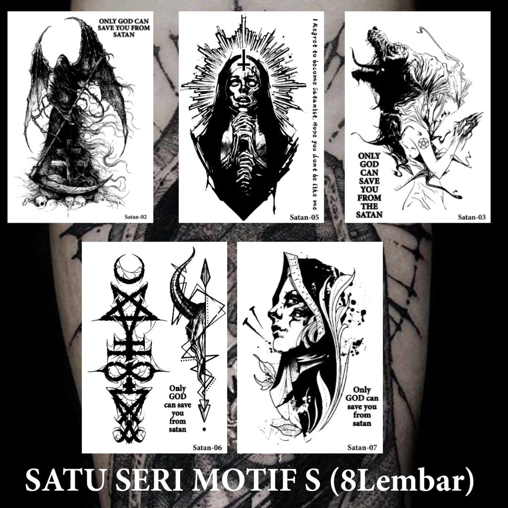 TATOMANIA-GROSIR 8 Lembar Tato Temporer semi permanen Motif Satanic