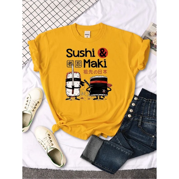 Kaos Sushi Maki Anime Jepang Wanita Oversize Lengan Pendek Kekinian Baju Kaos Sushi Oversize Distro Jumbo Japan Tshirt Sushi Lucu Oversize Kekinian Aesthetic Anime Jepang Waifu Unisex Kaos Wanita Import Premium Jumbo XXXL Lengan Pendek Gambar Sushi Anime