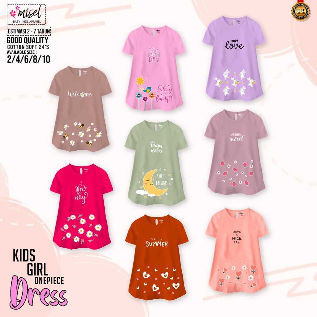 Kaos dress terusan katun anak perempuan terbaru / baju tunik t'shirt misel catton motif lucu vareasi