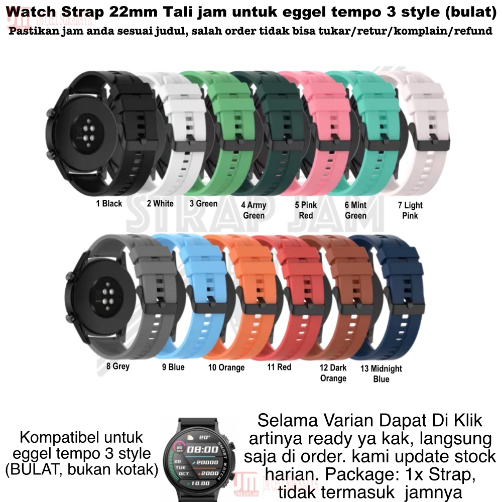 T2E 22mm Strap Smartwatch Eggel Tempo 3 Style (Bulat) - Tali Jam Tangan Karet Rubber Keren