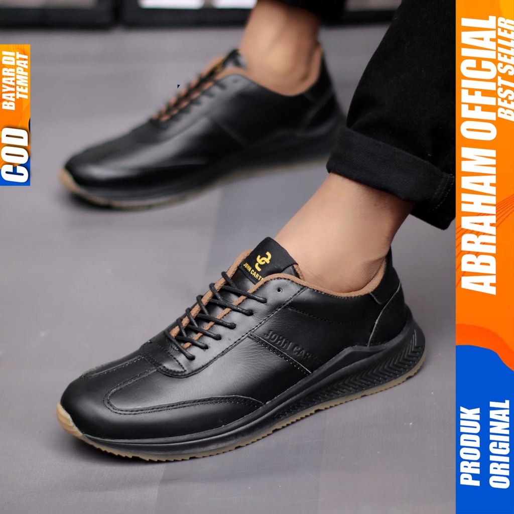 Sepatu Sneakers Pria Casual Kulit Asli Kerja Pria Hitam Sparte