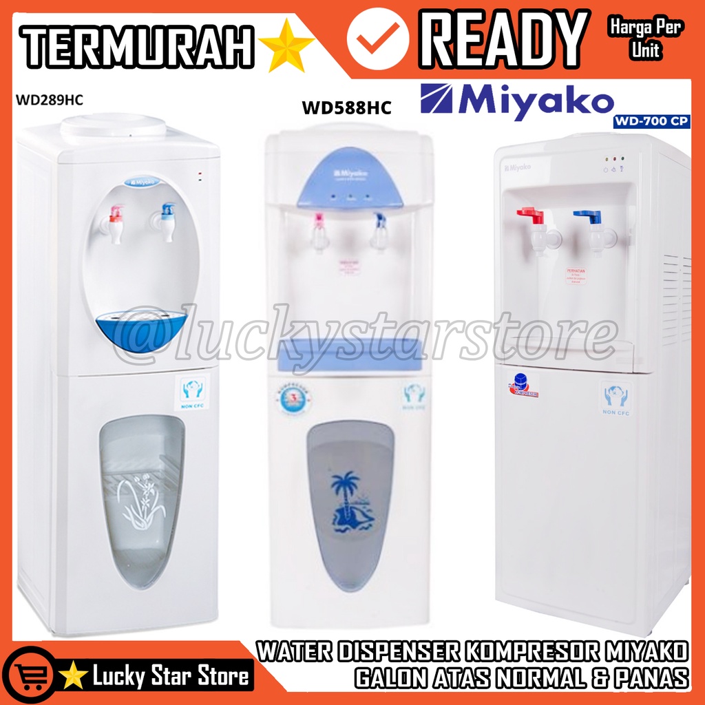 Miyako Penyaji Air Galon Atas WD-189 H Dispenser Minuman Dua Kran Keran Panas Dingin Wadah Tangki Te