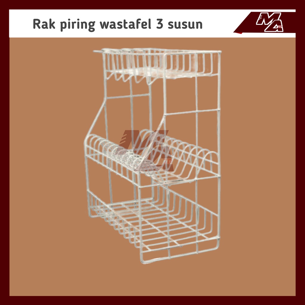 Rak piring 3 susun  bahan besi coating anti karat / rak kawat dapur 3 susun / rak dapur termurah / rak wastafel 3 susun