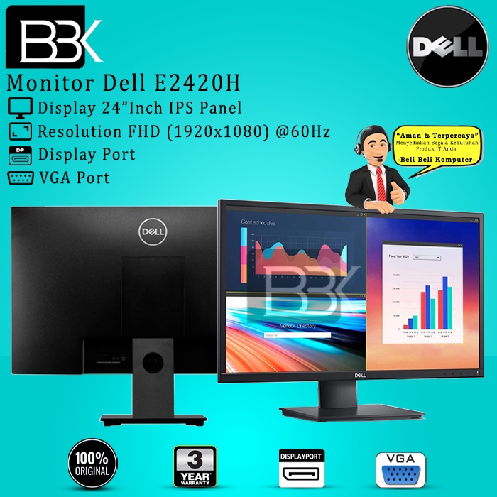 Monitor Dell 24" inch Monitor E2420H 3 Year