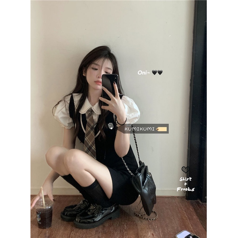 Red Fashion gaya perguruan tinggi kemeja wanita musim panas tas pinggul rok gaun rok pelangsing dua potong sesuai usia