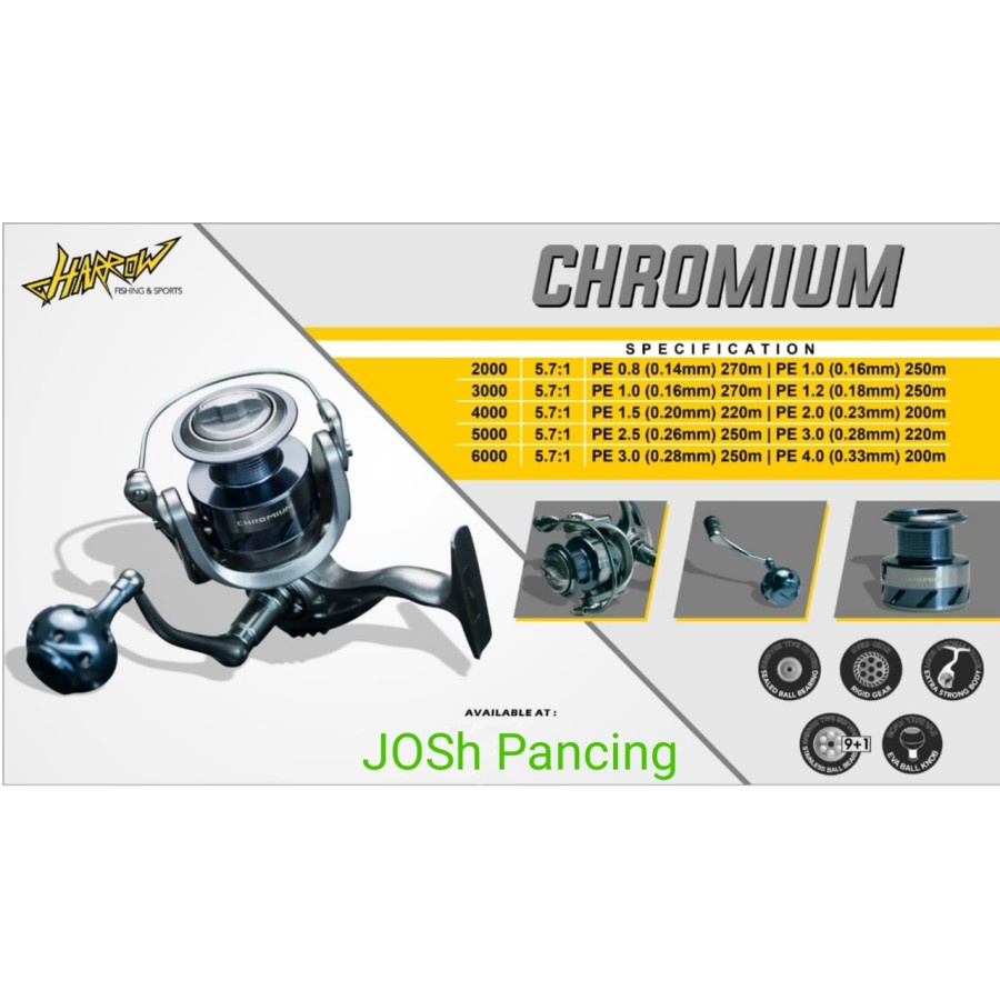 Reel Pancing Laut Harrow Chromium 2000 3000 4000 5000 6000 PH Sealed BB