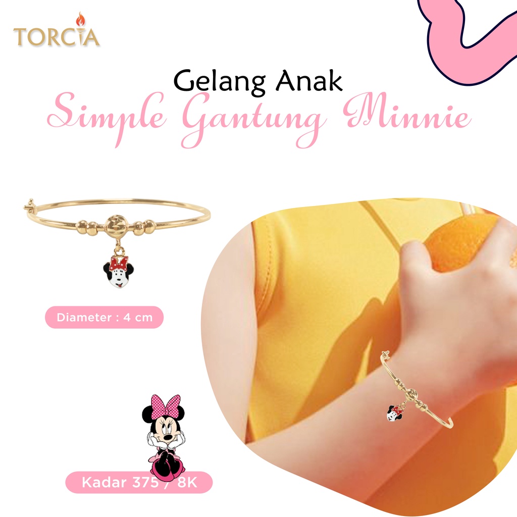 Gelang Bayi dan Anak Emas Asli Simple Gantung Minnie Kadar 375 Torcia