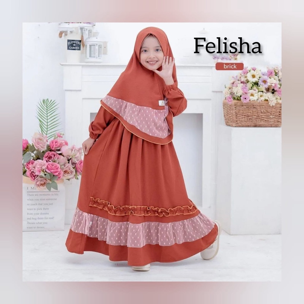 [ PROMO ] Felisha Dress Kids + Jilbab Bahan Shakila Mix Tile Dot Gamis Anak Perempuan 6 s/d 11 Tahun