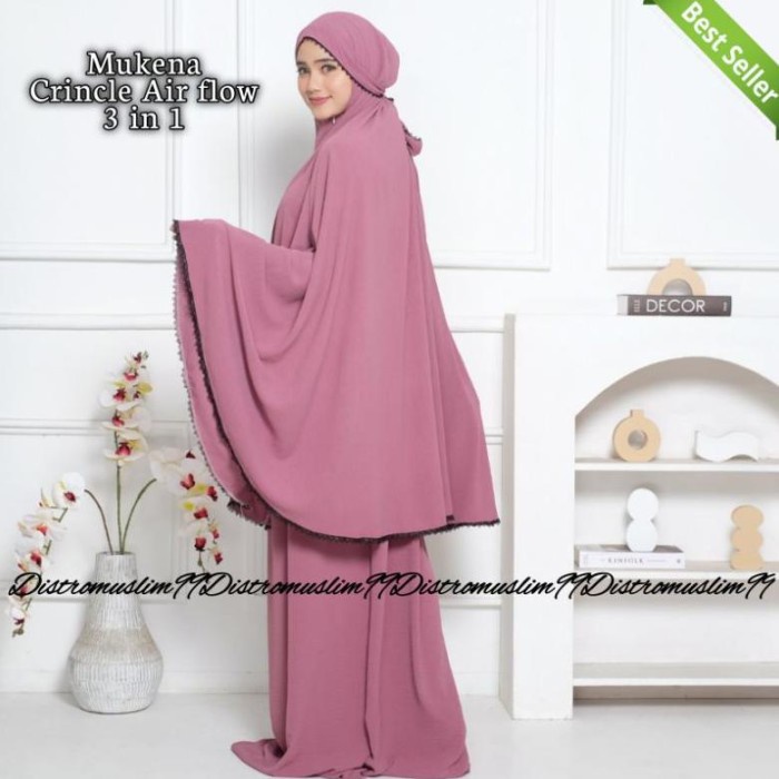 Mukena 3 In 1 Crincle Airplow Traveling Mukena Dewasa + Tas Terbaru