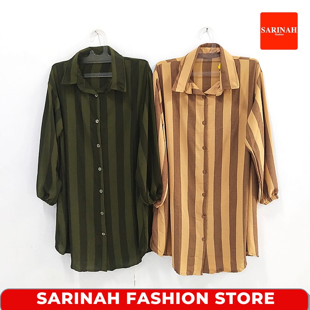 Tunik Motif Garis-Garis Striped Tunic Wanita Women's Clothing XL