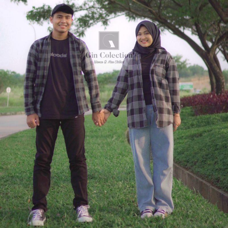 Kemeja Couple Flanel Kemeja Kotak Kotak Couple Wanita Pria