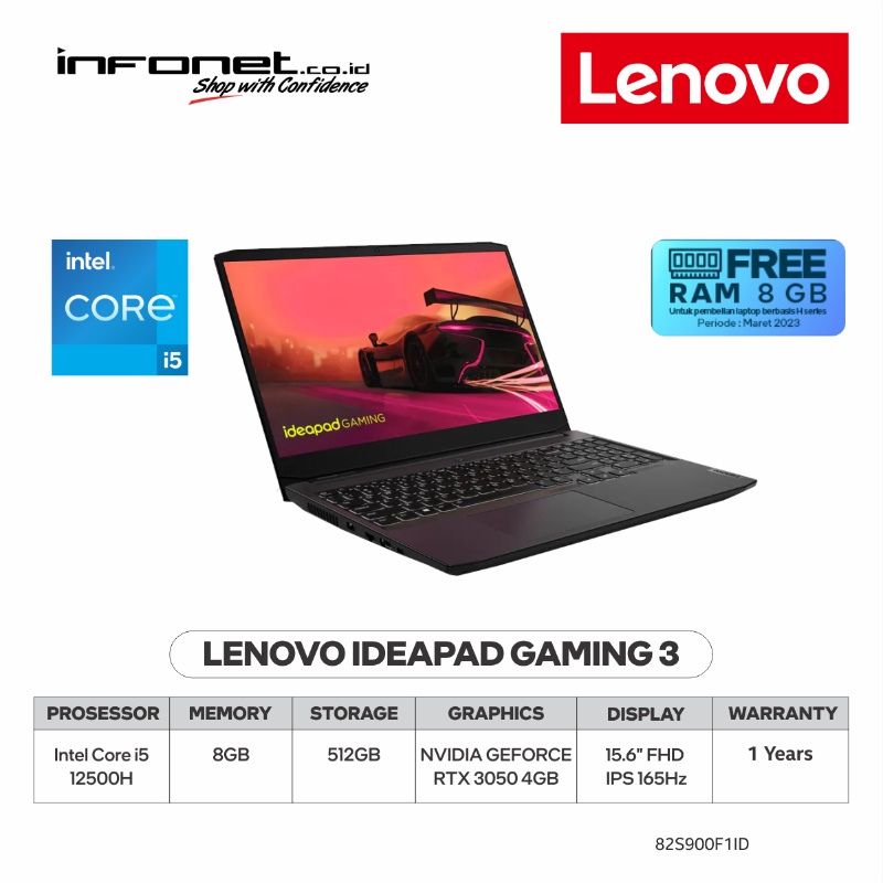 LENOVO IDEAPAD GAMING 3 I5 12500H 8GB 512GB RTX 3050 W11 OHS