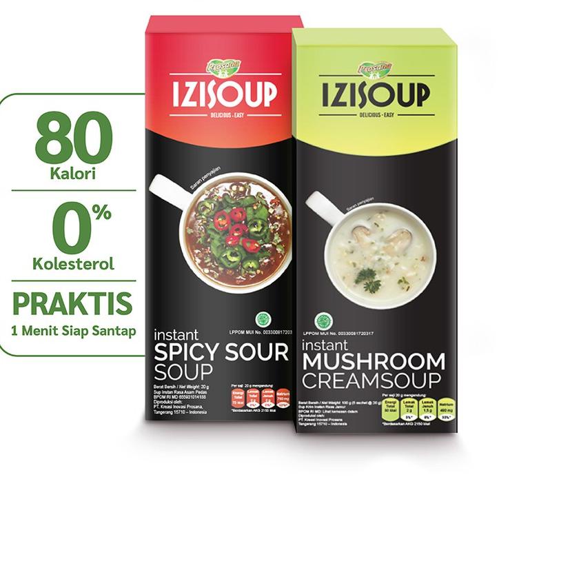 

♞ IZISOUP Instant Mushroom Cream Soup + Spicy Sour Soup Box isi 5 sachet x 20g ➩