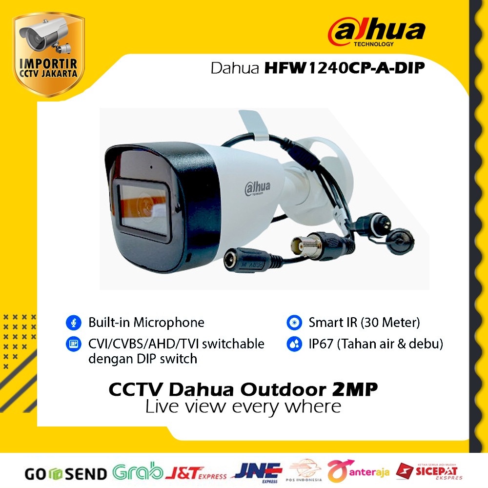 Kamera CCTV Outdoor Dahua HAC-HFW1240CP-A-DIP 2mp Built-in Mic