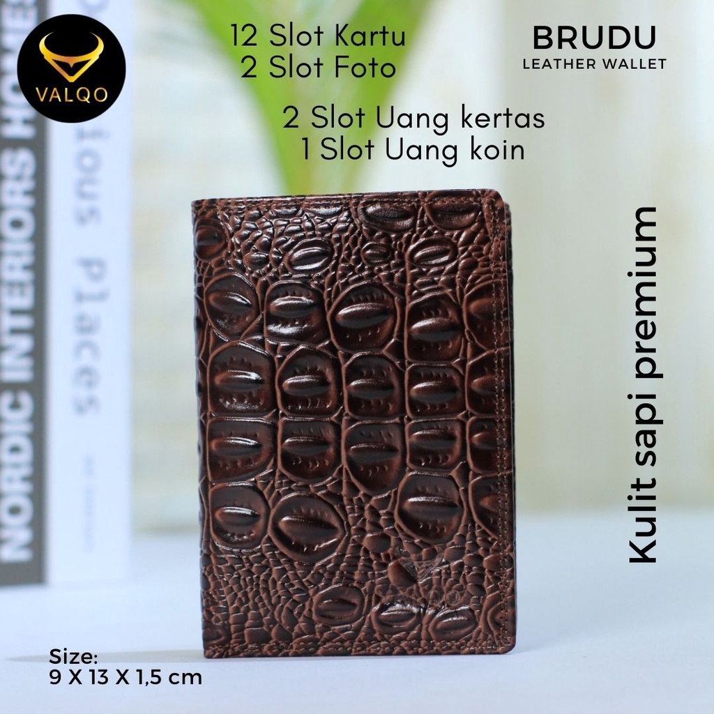 [VALQO] BRUDU BY Dompet Kulit Sapi Motif Buaya Pria Cowok Kartu Laki Berdiri 3/4