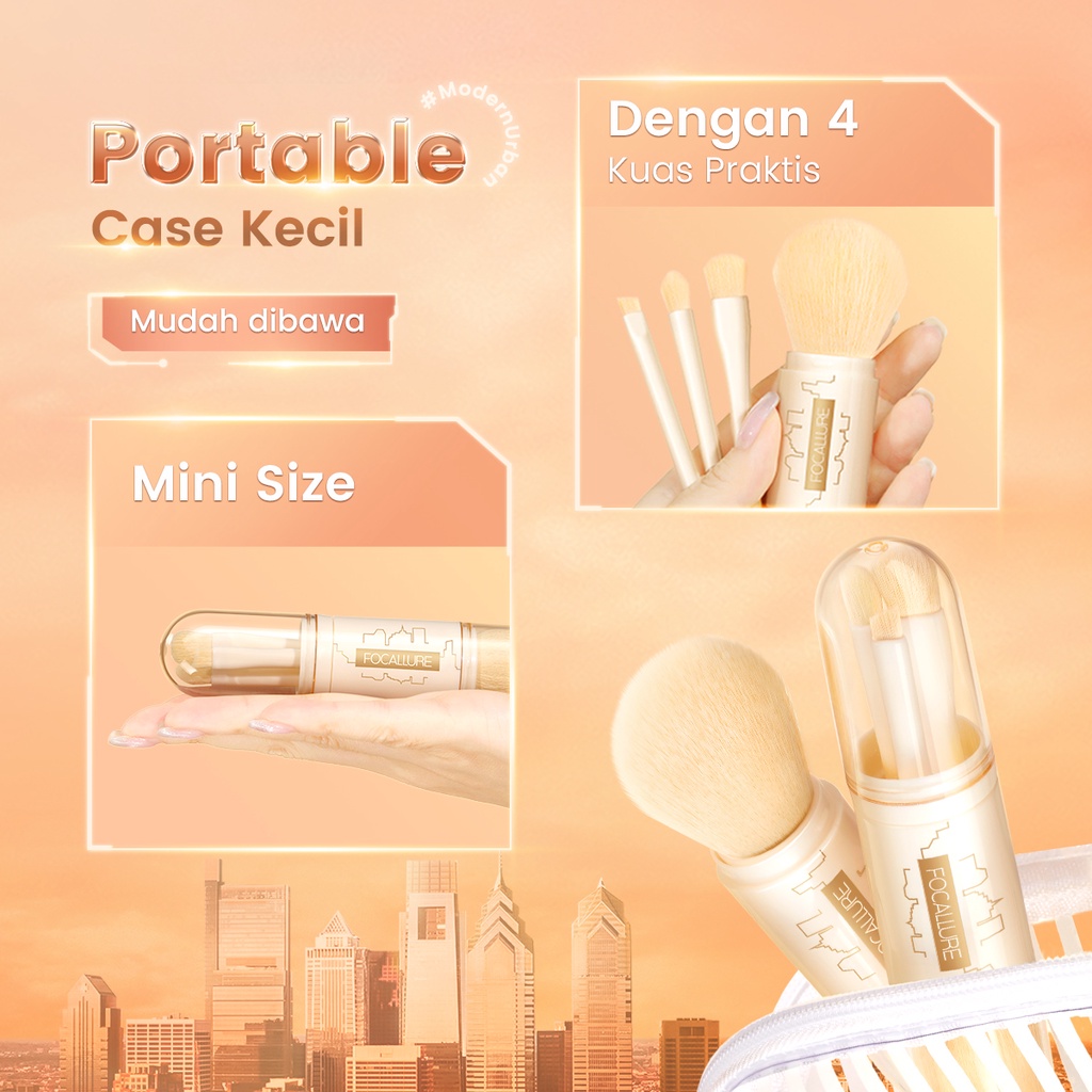 FOCALLURE #ModernUrban 4pcs/set Makeup Brush Practical Portable 4-In-1 Makeup Brush Set Makeup Accessories