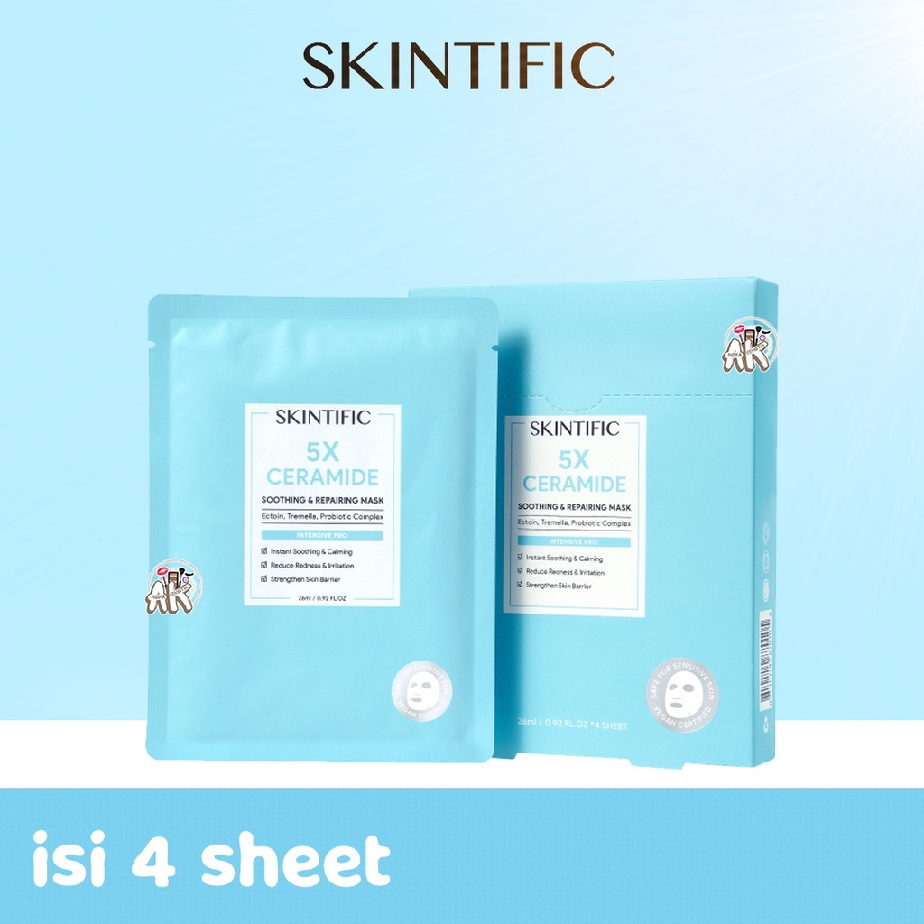 SKINTIFIC 5X CERAMIDE SOOTHING &amp; REPAIRING MASK 26ML (1 BOX ISI 4 SHEETS )