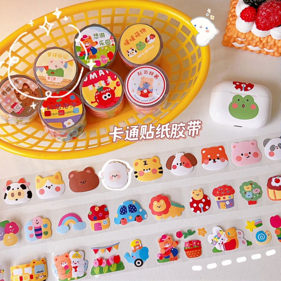 STICKER ROLL KAWAII / STICKER TAPE ROLL ANIMAL CARTOON CUTE AESTHETIC