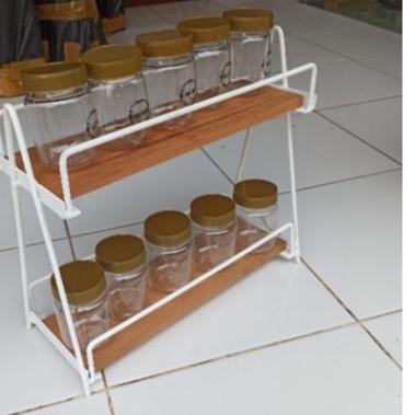 ☪ RBK / RAK BUMBU DAPUR BESI DAN KAYU MODERN / RAK BUMBU BESI TINGKAT ☜