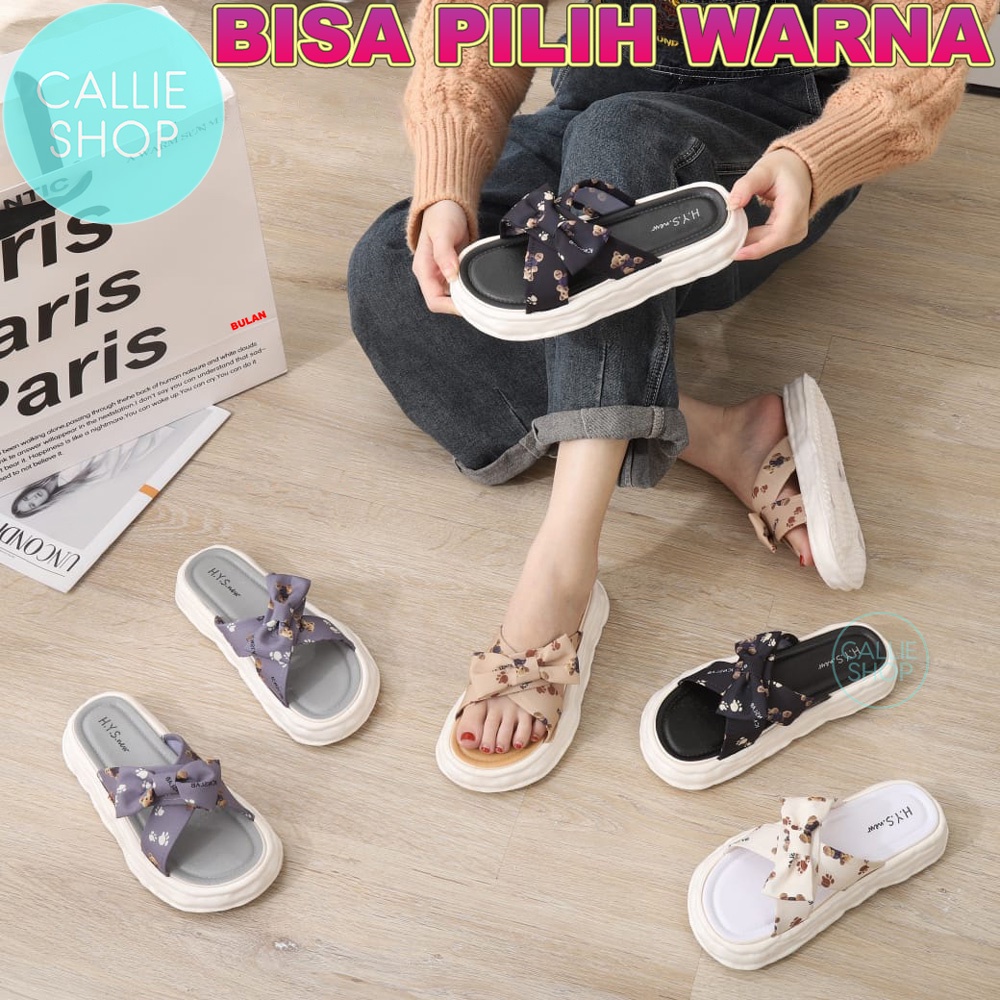 Sandal Wanita Selop Tinggi Tali Pita Motif Bear HYS 000-3 SLXBRPAW