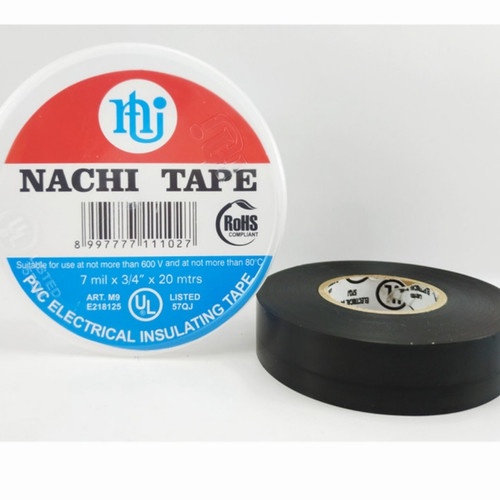 Nachi Tape Isolasi Listrik Lakban Plaster Hitam 3/4&quot; × 20 yard Grosir NACHI