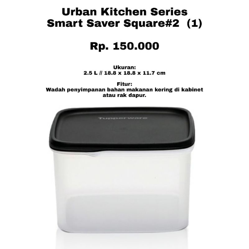 wadah tepung smart saver/mm square 2.6liter tupperware