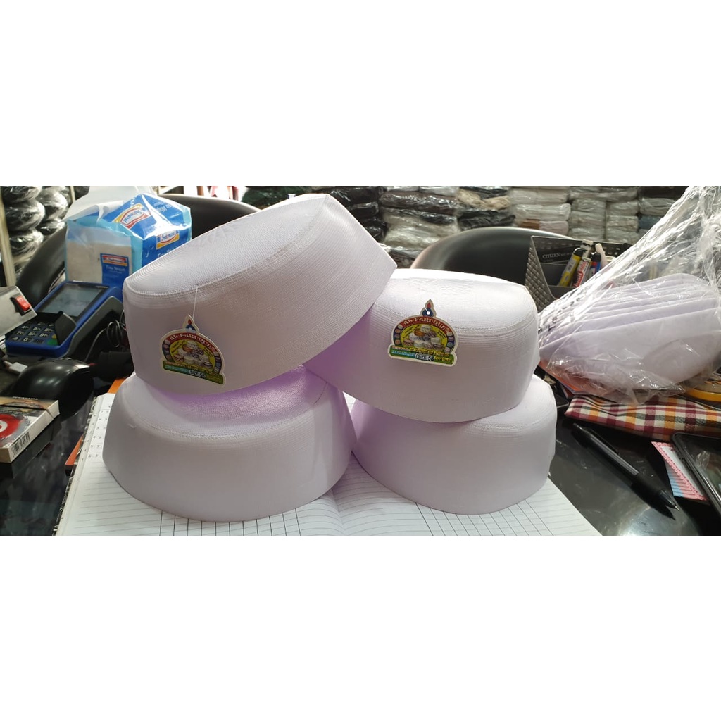 Grosir 10 pcs - Peci Kopiah Bangladesh Al Faruque Original Putih Polos| Basmalah Muslim Store