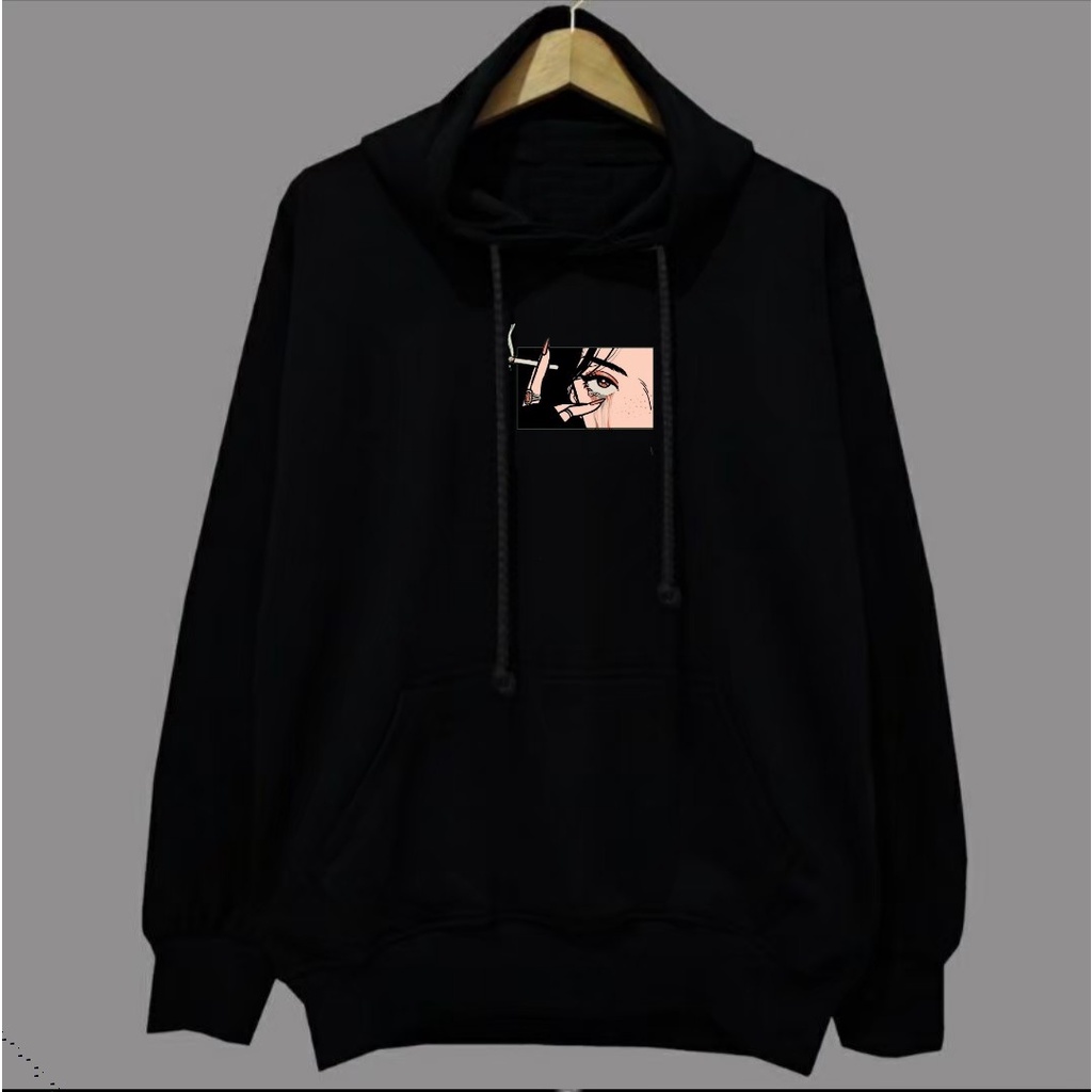 Jaket Sweater Hoodie Pria Wanita Original Distro Warna Hitam List Relax Terbaru Bahan Fleece Lembut