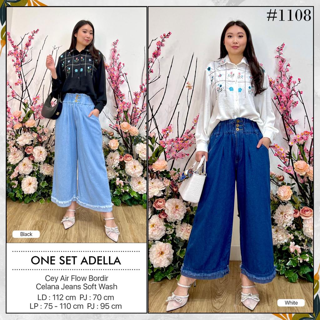 Setelan Baju Wanita | One Set ADELLA Kemeja Cey Air Flow + Celana Jeans Soft Wash Kekinian Murah