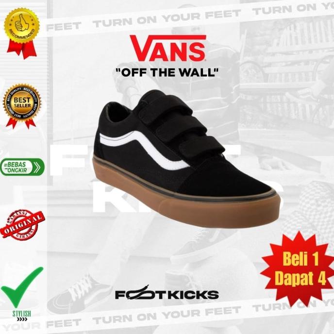 Vans Oldskool Classic Velcro Black Gum Sepatu Vans Oldskool Gum Ori