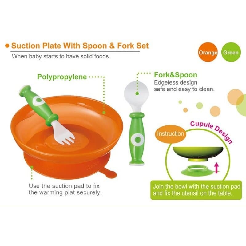 Simba Suction Plate With Spoon and Fork Set - Green