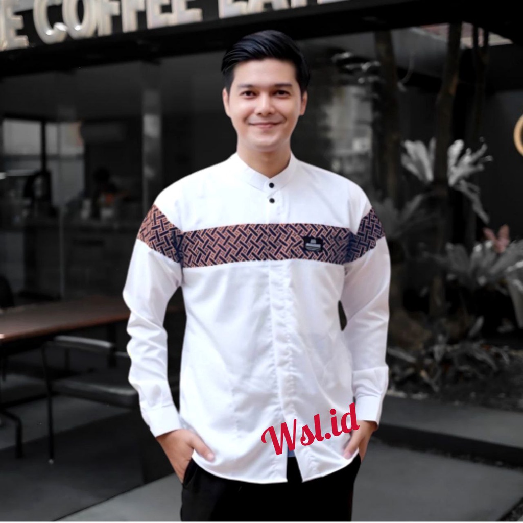 [TERLARIS]Baju Koko Pria Dewasa Lengan Panjang Motif Kobata Qynang Kombinasi Batik Terbaru