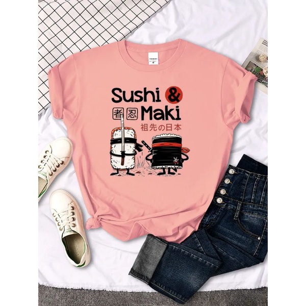 Kaos Sushi Maki Anime Jepang Wanita Oversize Lengan Pendek Kekinian Baju Kaos Sushi Oversize Distro Jumbo Japan Tshirt Sushi Lucu Oversize Kekinian Aesthetic Anime Jepang Waifu Unisex Kaos Wanita Import Premium Jumbo XXXL Lengan Pendek Gambar Sushi Anime