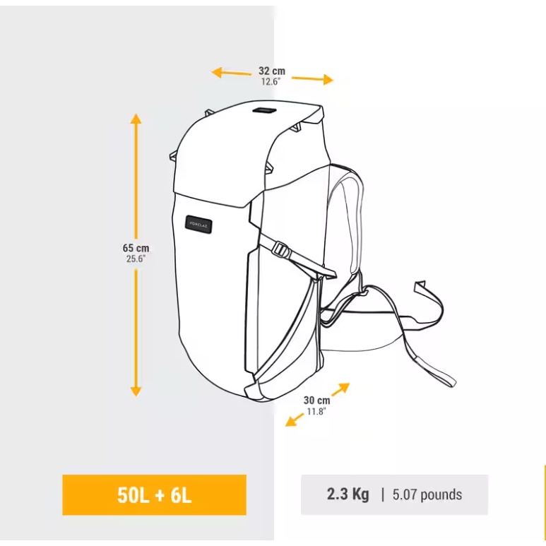 FORCLAZ Travel 900 Tas Ransel 50+6 L Backpack Trekking Pria