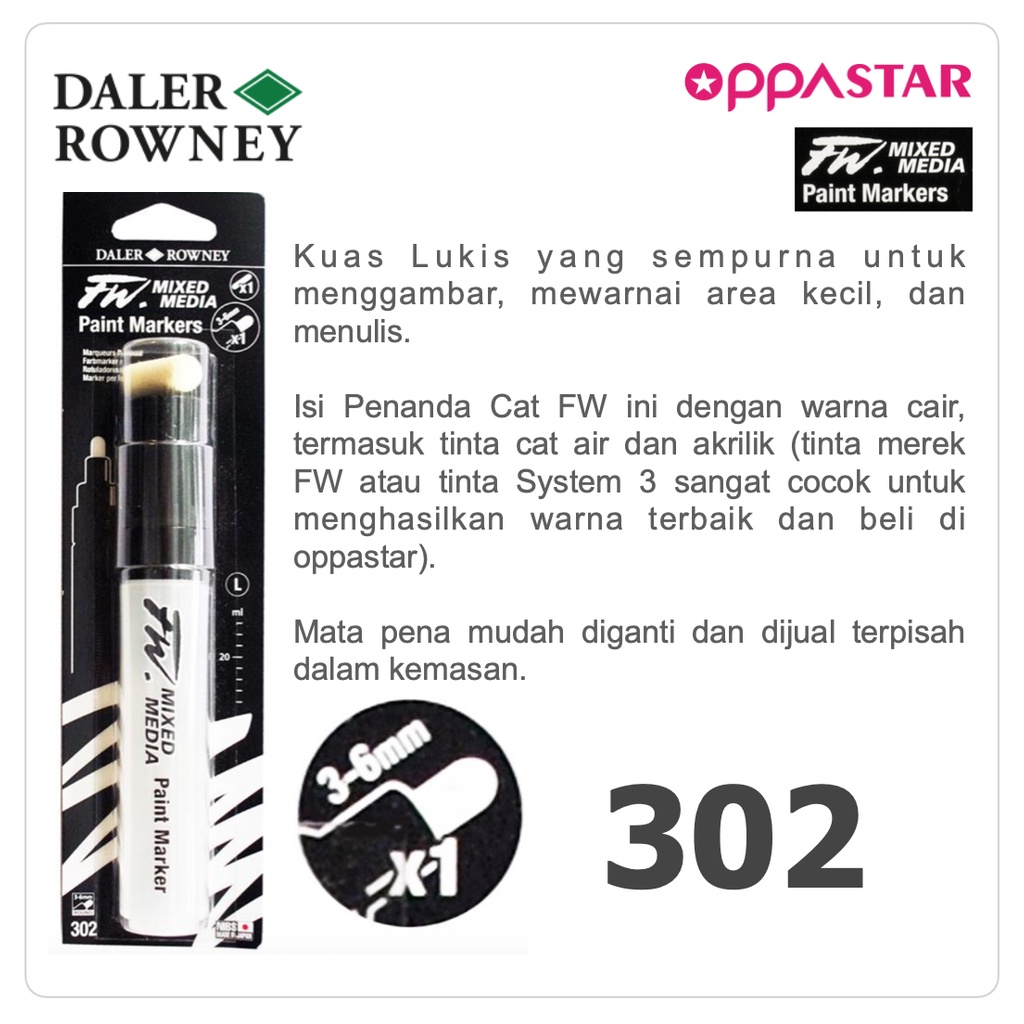 

Kuas Lukis Cat Air / Acrylic Daler Rowney FW Marker L 3-6mm 160320302
