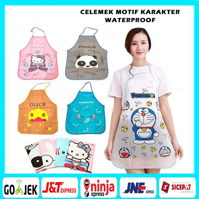 CELEMEK MASAK ANTI AIR APRON WATERPROOF DAN OILPROOF MOTIF KARAKTER CELEMEK DAPUR