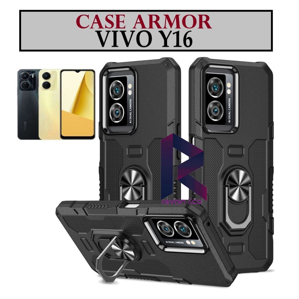 Case Armor VIVO Y16 Iring Cincin Magnetic Kesing Hp Protect kamera Premium Hard Case Standing Robot Pelindung Kamera