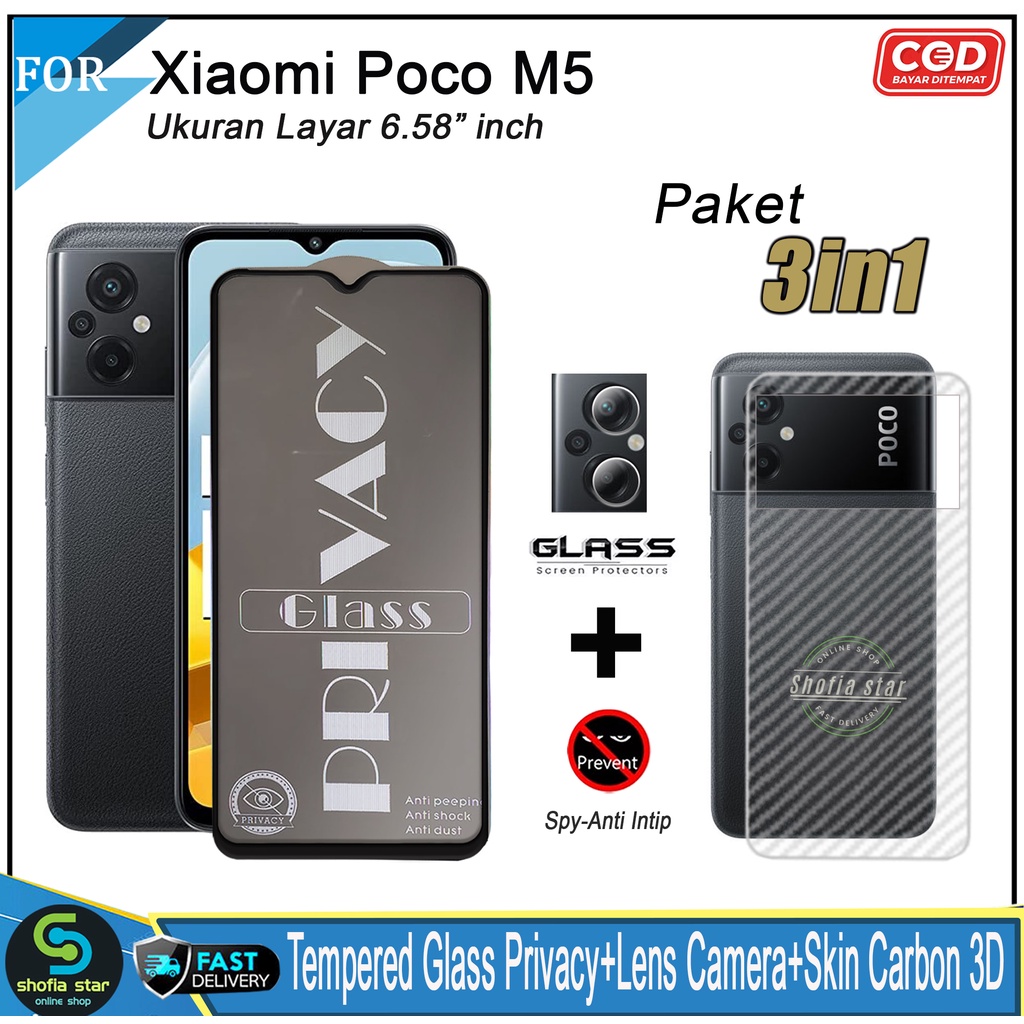 Paket 3in1 Tempered Glass Privacy Matte Xiaomi Poco M5 Poco F5 Poco M5s Poco Poco X5 5G Anti Gores Anti Spy Full Layar