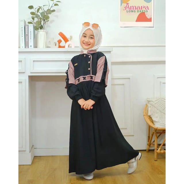 Dress Muslim Remaja Crinkle Airflow Premium/ Amara Maxy Kids/ Gamis Anak Perempuan 9-15 Tahun