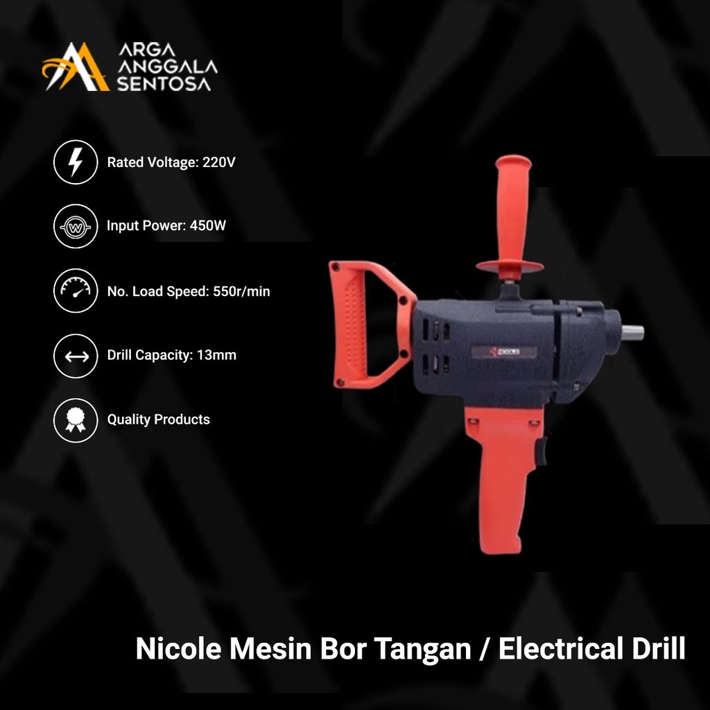 Nicole Mesin Bor Tangan / Mesin Bor Tembok /Electrical Drill 13MM 450W