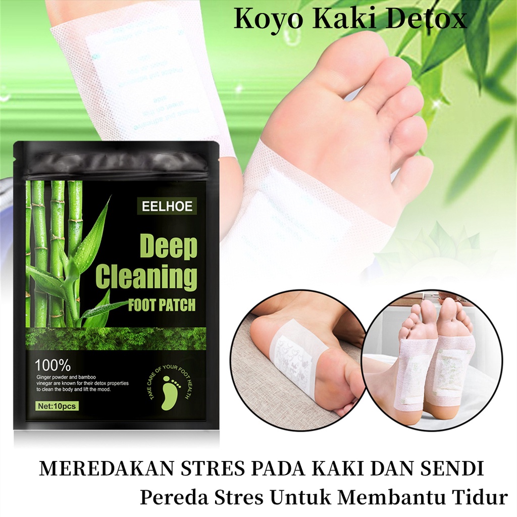 EELHOE Koyo Kaki Detox Foot Pads 10pcs Alami Bambu Foot Patch Detoksifikasi Pelangsing Dehumidification Menenangkan Tidur Koyo Kesehatan Ampuh Deep Cleaning Foot Patch