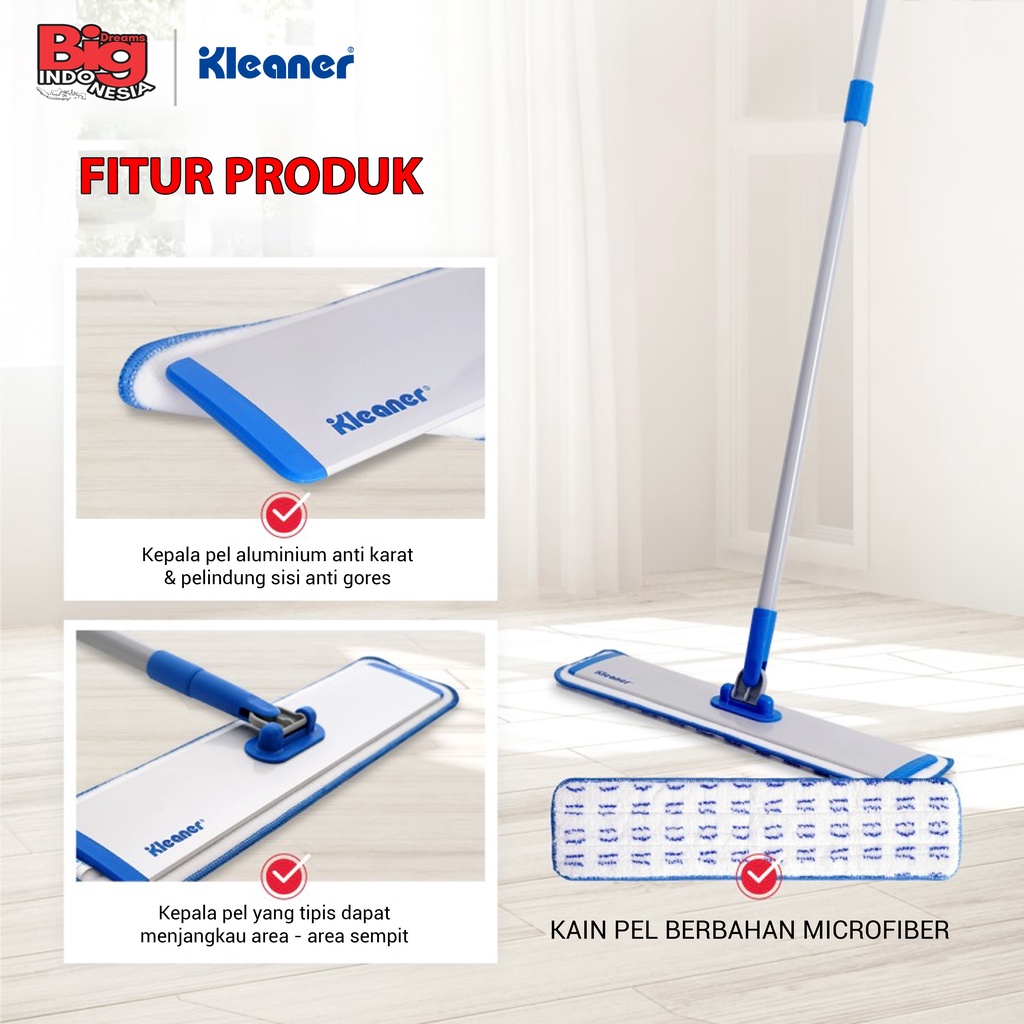 Alat Pel Aluminium 45 Cm Mikrofiber Flat Mop Pembersih Lantai Kleaner GSA019